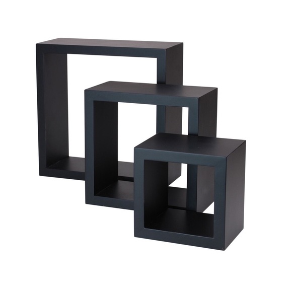 Square Wooden Shelves in Black - Picture 2 of 5